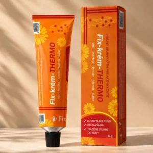 A Fix-krém-THERMO (84 g) egy prémium minőségű, melegítő hatású masszázskrém, amely kámfort, mentolt, vanillil-butil-étert, valamint körömvirágból és kakukkfűből álló fitoterápiás komplexet tartalmaz. Innovatív, háromfázisú formulájának köszönhetően azonnali és hosszan tartó enyhülést nyújt az izom-, ízületi és gerincfájdalmakra. A krém mélyen átmelegíti a szöveteket, serkenti a vérkeringést, megszünteti a gyulladást, és sportolást vagy fizikai megterhelést követően lerövidíti a regenerációs időt.